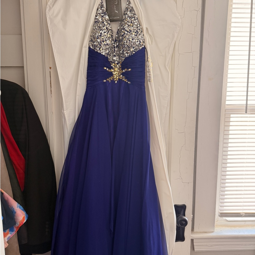 Mac Duggal Royal Blue Sequin Halter Dress